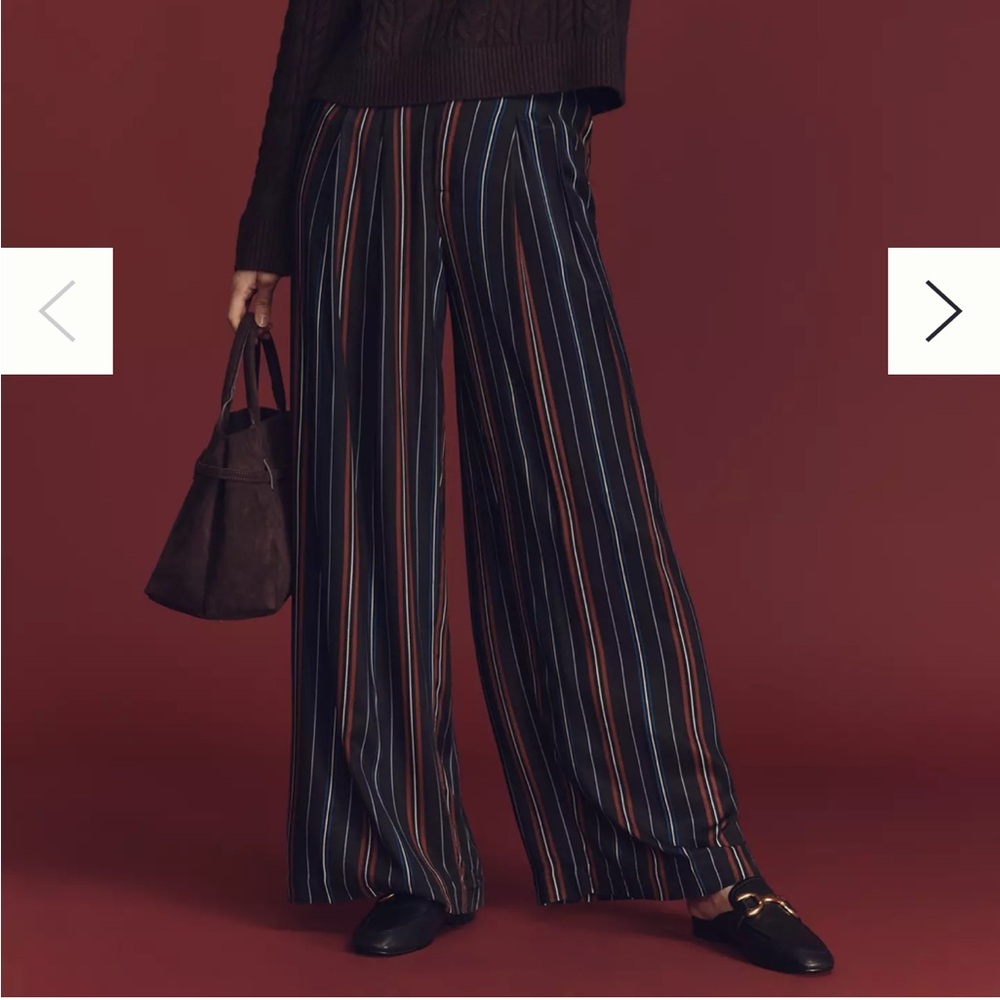 Anthropologie The Avery Striped Silky Pleated Trousers Pant by Maeve Size S NWT